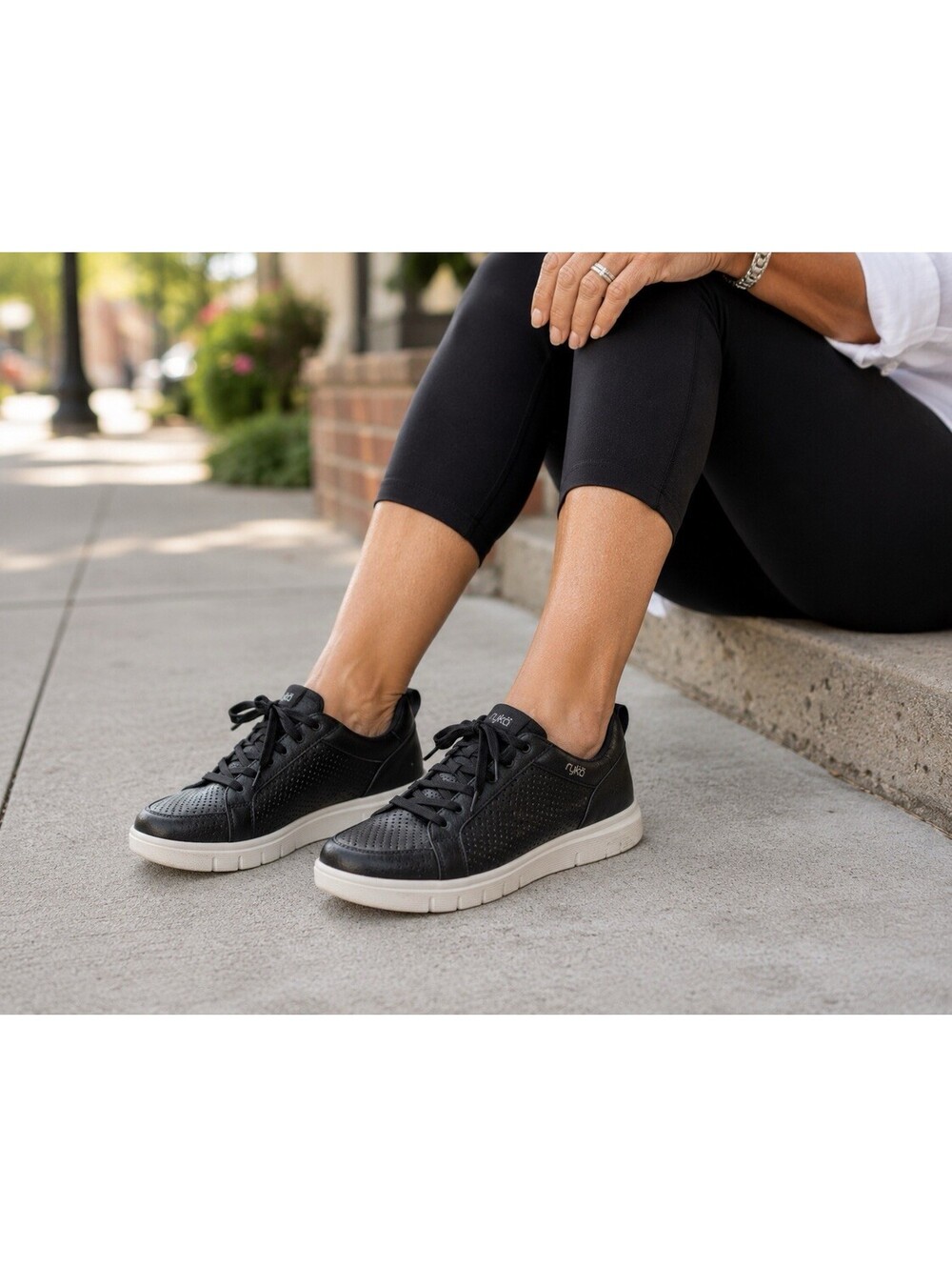 Ryka Hayden Women’s 10 Black Perforated Leather Comfort Lace Up Sneakers